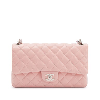 View full screen - View 1 of Lot 52. Pink Quilted Lambskin Medium Classic Heart Chain Valentine Flap Bag Enamel and Silver Hardware, 2004.