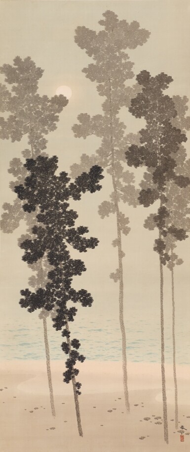 View full screen - View 1 of Lot 2050. Hishida Shunso (1874-1911), Moon through the Pines (Shokan no tsuki), Meiji period, early 20th century | 菱田春草 松間の月 明治時代後期 20世紀初頭.