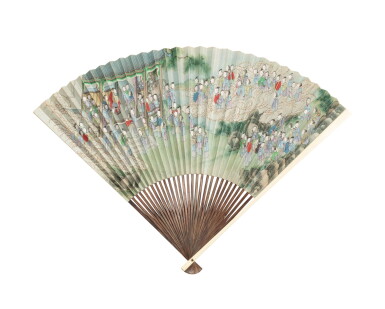 View full screen - View 1 of Lot 200. A painted fan Qing dynasty, dated guiwei (1883) | 清 象牙骨仕女詩文紋摺扇 設色紙本 癸未年 (1883).