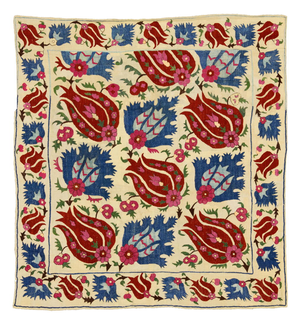 View full screen - View 1 of Lot 581. An Ottoman embroidered bohça, Turkey, 17th century.