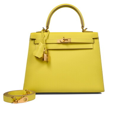 View full screen - View 1 of Lot 34. Lime Epsom Kelly 25 Sellier Rose Gold Hardware, 2020.
