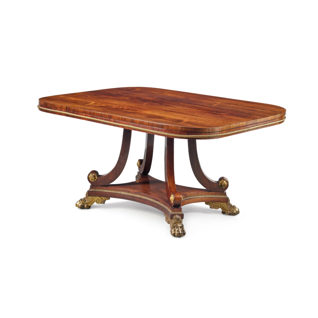 View full screen - View 1 of Lot 114. A Regency Gilt Brass Mounted Rosewood Centre Table, circa 1800.
