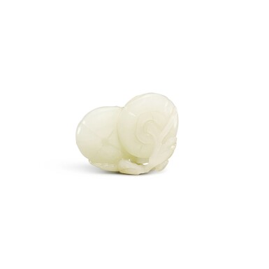 View full screen - View 1 of Lot 495. A white jade ‘double persimmon’ carving, Qing dynasty, Qianlong period 清乾隆 白玉雕事事如意擺件.