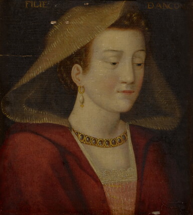 View full screen - View 1 of Lot 113. Portrait of a lady, bust-length, in a red dress.