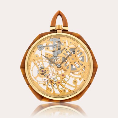 View full screen - View 1 of Lot 106. Reference 5666BA | A yellow gold and tiger's eye skeletonized keyless watch | Circa 1975.