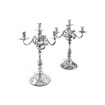 A pair of large Dutch silver five-light candelabra, L.J. Limburg, Amsterdam, circa 1910 | Paire de grands chandeliers à cinq lumières en argent par L.J. Limburg, Amsterdam, vers 1910
