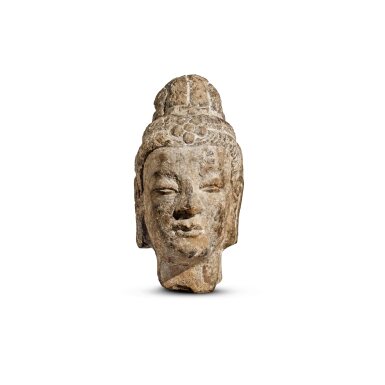 View full screen - View 1 of Lot 264. A stone head of a bodhisattva, Sui dynasty | 隋 石雕菩薩首像.
