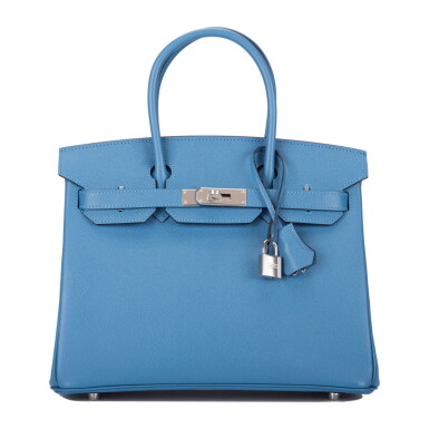 View full screen - View 1 of Lot 23. Hermès Bleu Azur Birkin 30cm of Epsom Leather with Palladium Hardware.