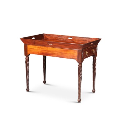 View full screen - View 1 of Lot 101. A George III mahogany tray table, circa 1780, attributed to Mayhew and Ince | Table à plateau en acajou d’époque George III vers 1780, attribuée à Mayhew and Ince.