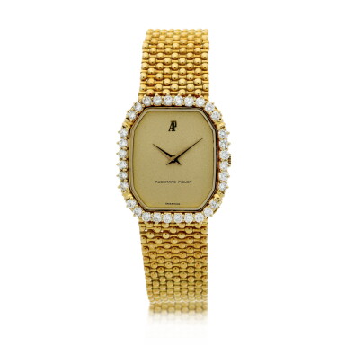View full screen - View 1 of Lot 112. Reference 6097BA A yellow gold and diamond-set bracelet watch, Circa 1983.