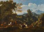 An extensive Italian landscape with soldiers on horseback
