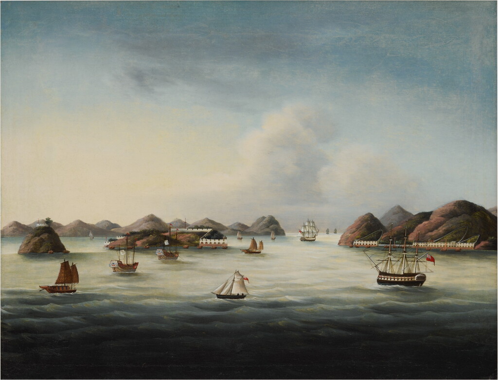 View full screen - View 1 of Lot 486. A View of the Boca Tigris Forts on the Pearl River, Qing Dynasty, circa 1840 | 清十九世紀 虎門風光 油畫 裝框.