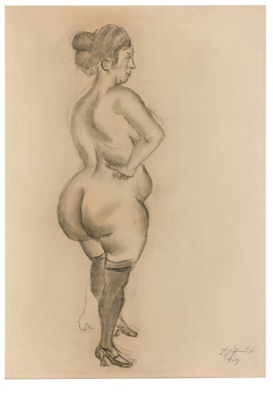 View full screen - View 1 of Lot 95. Akt mit schwarzen Strümpfen (Nude with Black Stockings).