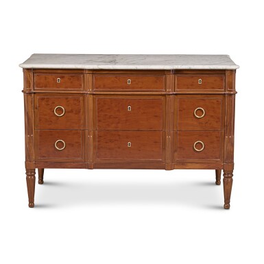 View full screen - View 1 of Lot 648. A Louis XVI Mahogany and Plum-Pudding Mahogany Commode, Circa 1785.