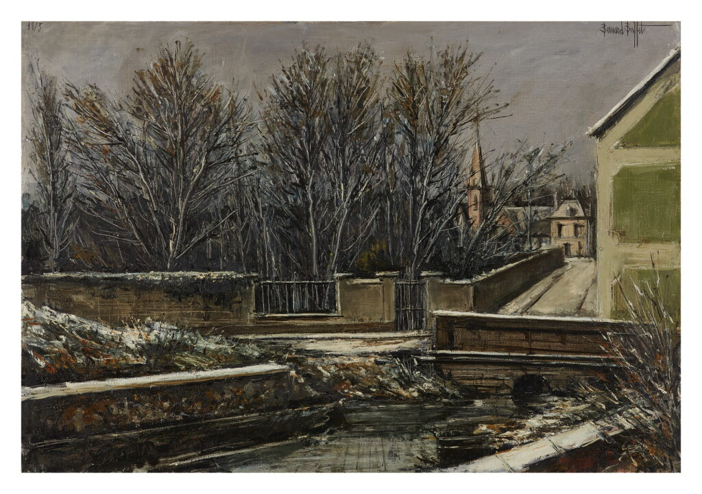 View full screen - View 1 of Lot 108. BERNARD BUFFET | ELIZY, LE VIEUX PONT ET L'ÉGLISE EN HIVER.