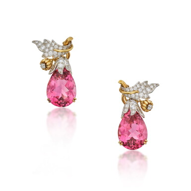 View full screen - View 1 of Lot 257. Pair of Tourmaline and Diamond 'Potager' Earclips.