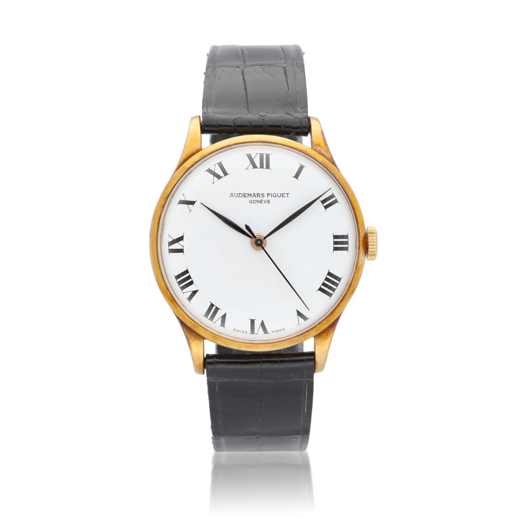View full screen - View 1 of Lot 85. A 18k yellow gold manually wound wristwatch with center seconds, circa 1959.