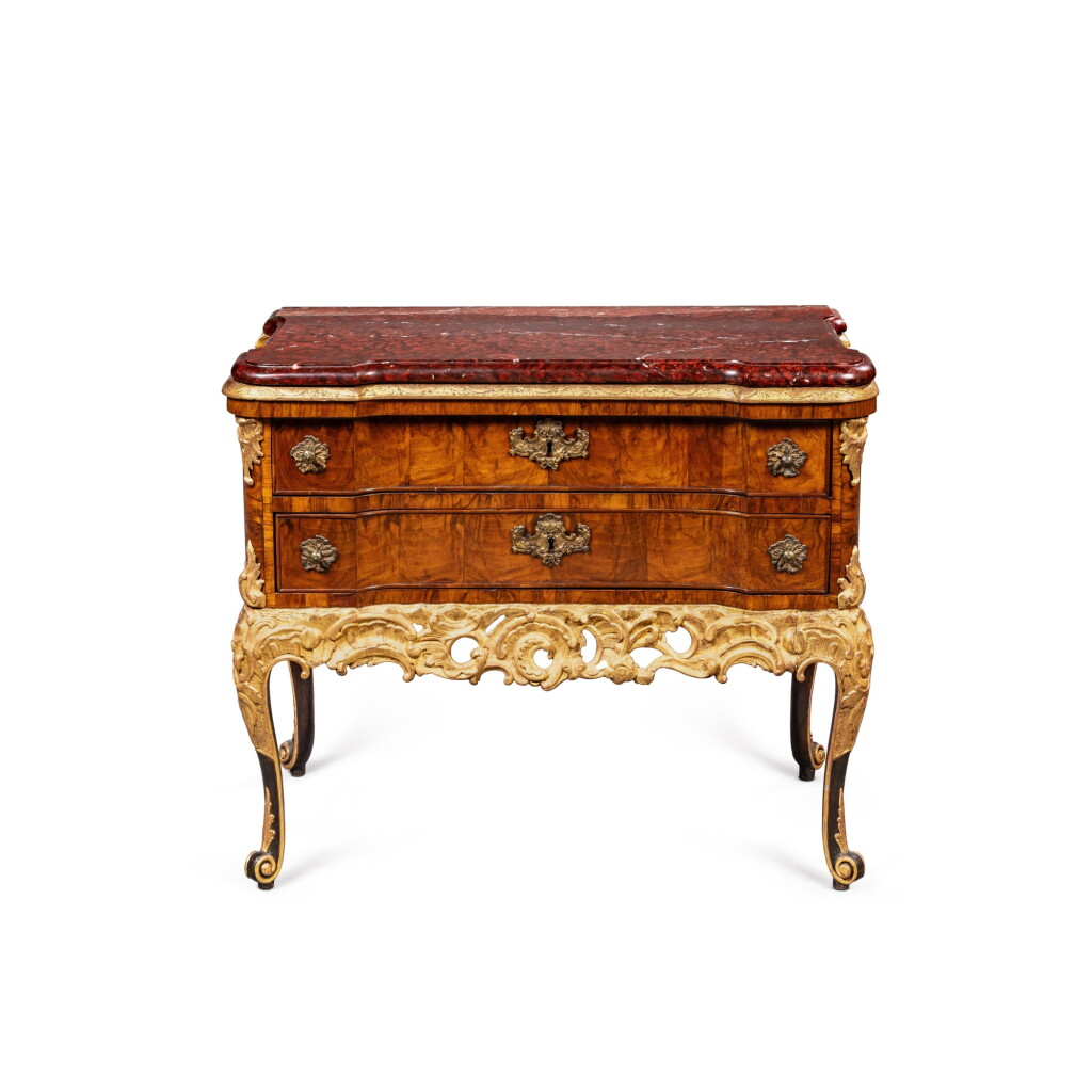 View full screen - View 1 of Lot 509. A Danish giltwood and walnut commode, Altona, third quarter 18th century.