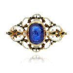 Sapphire, enamel and diamond brooch, late 19th century