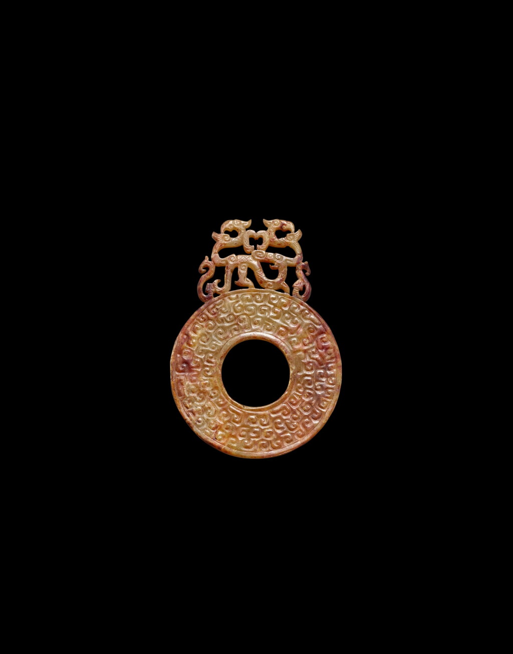 View full screen - View 1 of Lot 3758. A small jade ‘dragon and phoenix’ disc, bi, Eastern Zhou dynasty, Warring States period | 東周戰國 玉鏤雕出廓龍鳳紋小璧.