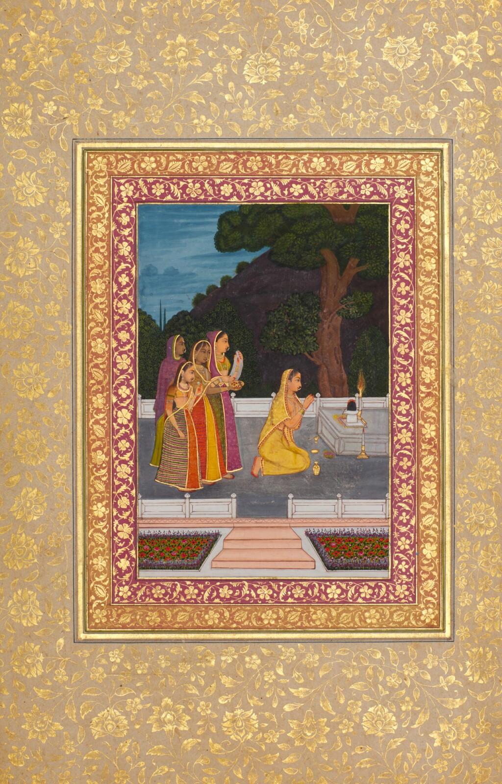 View full screen - View 1 of Lot 52. Ladies Worshipping a Lingam, India, Provincial Mughal, Lucknow, circa 1760-70.