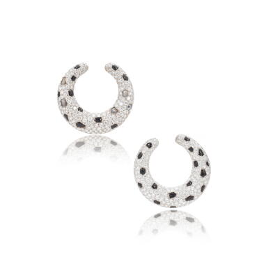 View full screen - View 1 of Lot 577. Pair of onyx and diamond ear clips, 'Panthère'.