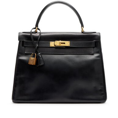View full screen - View 1 of Lot 168. Vintage Black Box Kelly 28 Retournè Gold Hardware, 1976.
