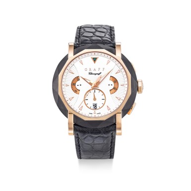 View full screen - View 1 of Lot 352. GRAFF | CHRONOGRAFF, REFERENCE CG45DLCG A LIMITED EDITION PINK GOLD AND DLC-COATED STAINLESS STEEL CHRONOGRAPH WRISTWATCH WITH DATE, CIRCA 2017.