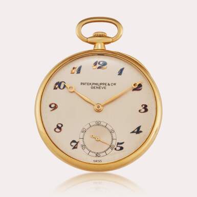 View full screen - View 1 of Lot 614. A yellow gold open-faced keyless watch, Circa 1945.