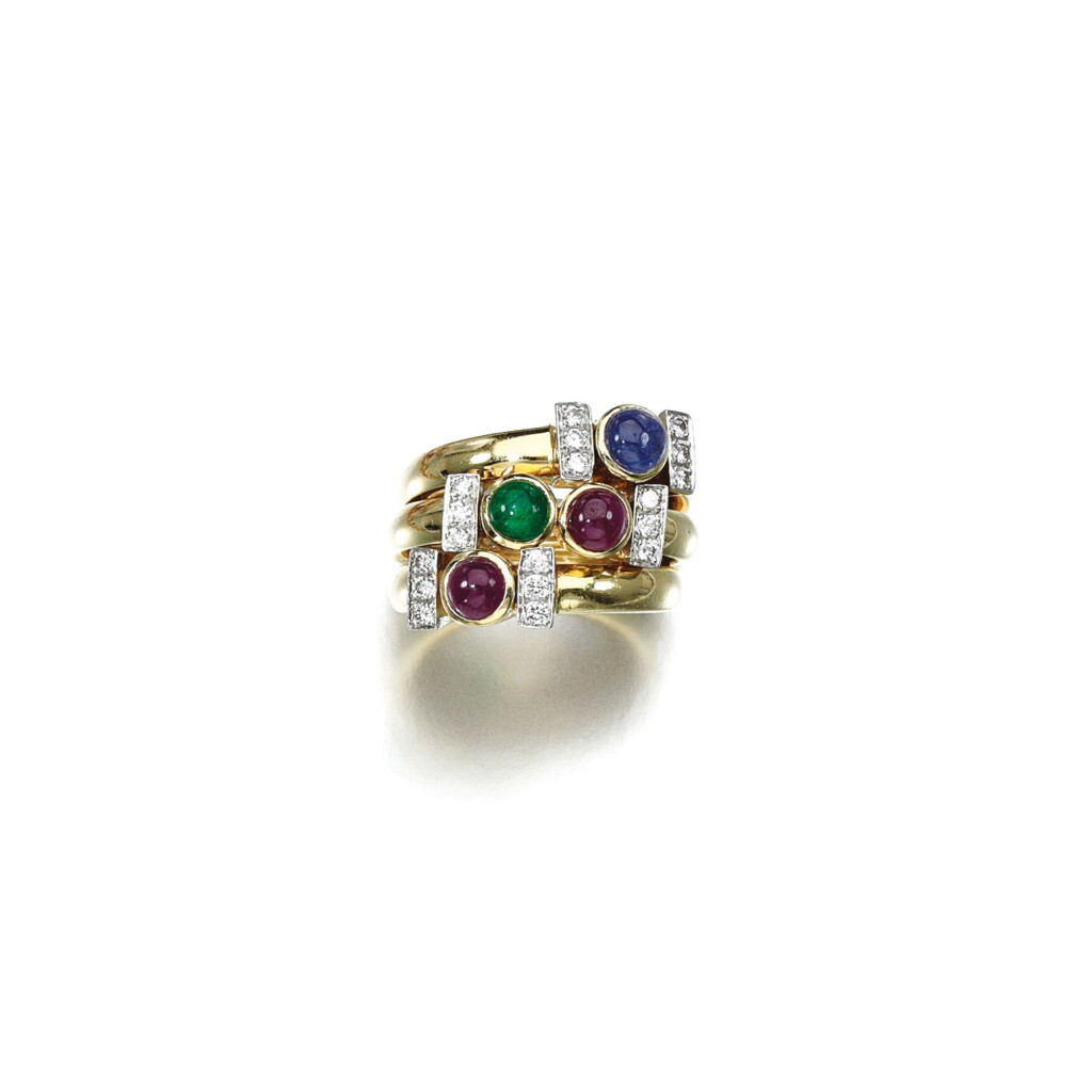 View full screen - View 1 of Lot 128. GEM SET AND DIAMOND RING, DAVID WEBB.