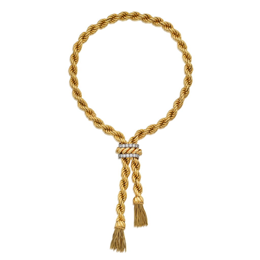 View full screen - View 1 of Lot 50. Gold and Diamond Necklace-Bracelet Combination.