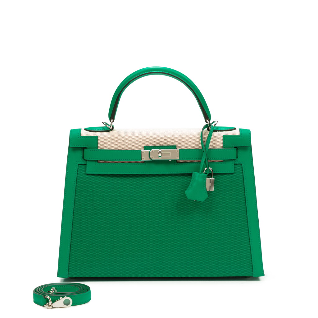 View full screen - View 1 of Lot 706. Menthe Swift And Toile Berline Kelly 32 Sellier Palladium Hardware, 2021.