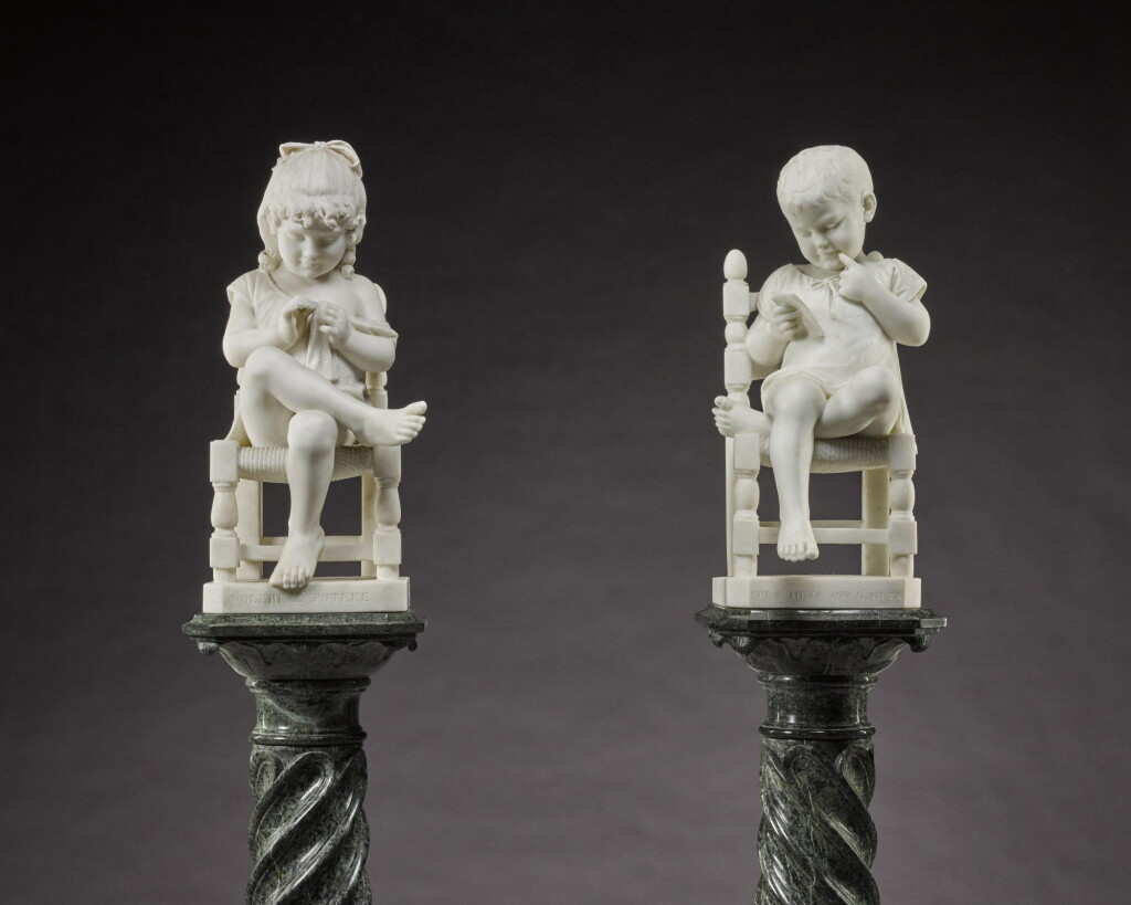 View full screen - View 1 of Lot 18. A Boy reading and a Girl sewing.