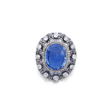 View full screen - View 1 of Lot 635. Historical sapphire and diamond brooch/pendant, late 19th century and later.