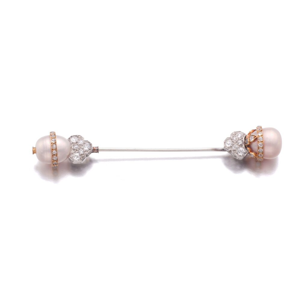 View full screen - View 1 of Lot 715. Pearl and diamond jabot pin.
