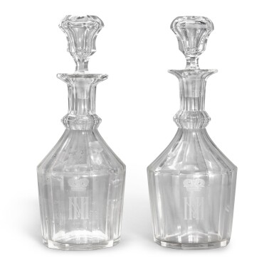 View full screen - View 1 of Lot 137. Two glass decanters from the Grand Duke Michael Mikhailovich banquet service, Imperial Glass Factory, St Petersburg, mid 19th century.