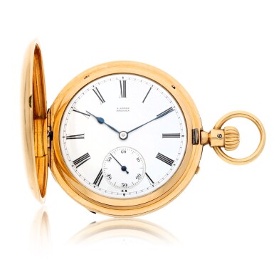 View full screen - View 1 of Lot 205. A mid-sized gold hunting cased keyless lever watch Circa 1869, no. 4628.