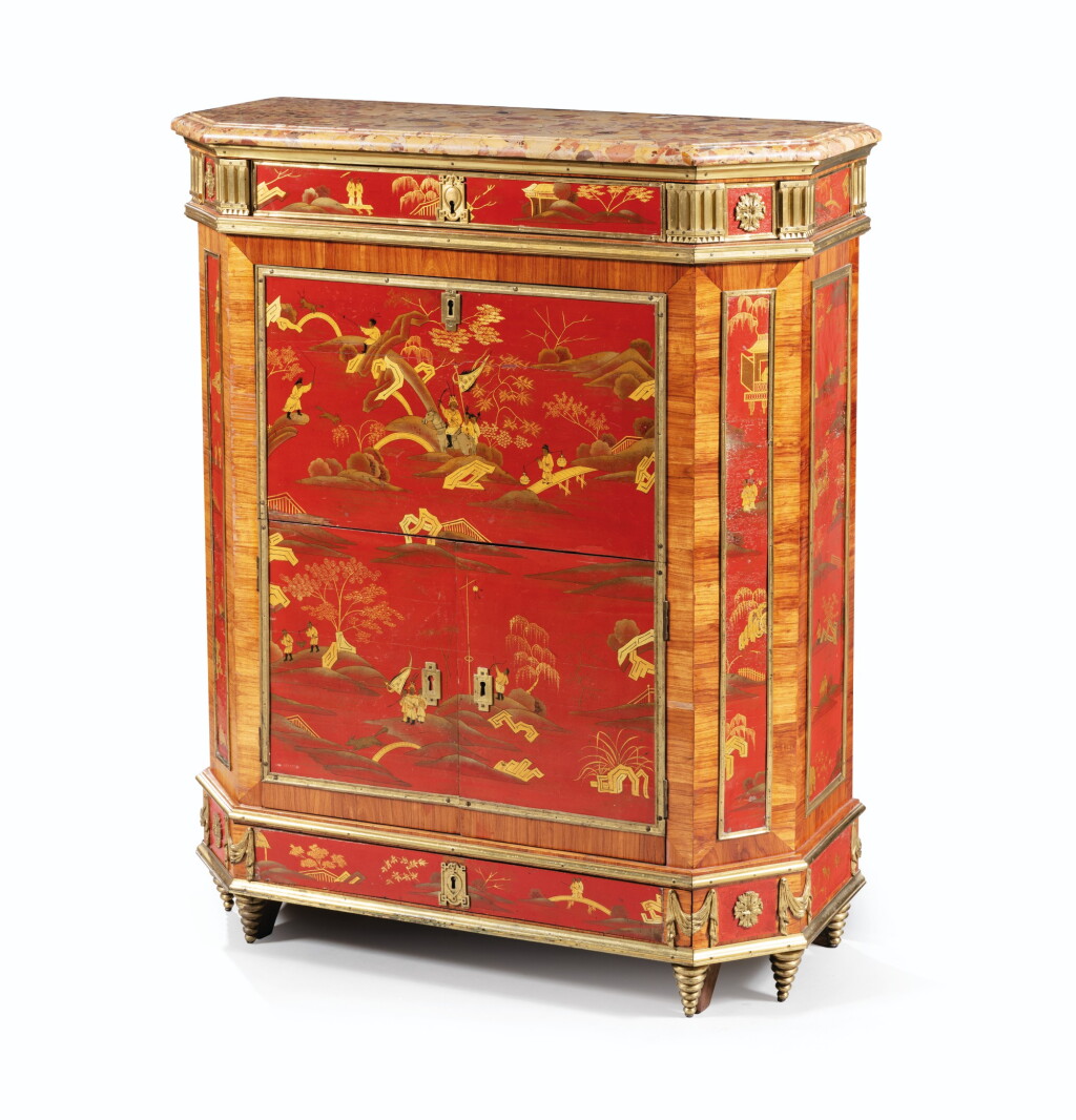 View full screen - View 1 of Lot 88. A LOUIS XVI TULIPWOOD AND CHINESE RED LACQUER SECRÉTAIRE À ABATTANT, ATTRIBUTED TO PIERRE GARNIER | SECRÉTAIRE EN ARMOIRE EN PLACAGE DE BOIS DE ROSE ET PANNEAUX DE LAQUE DE CHINE À FOND ROUGE, BRONZE DORÉ D'ÉPOQUE LOUIS XVI, ATTRIBUÉ À PIERRE GARNIER.