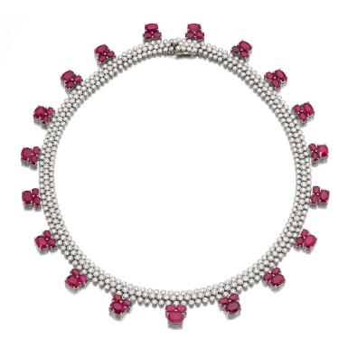 View full screen - View 1 of Lot 329. CARTIER | RUBY AND DIAMOND NECKLACE.