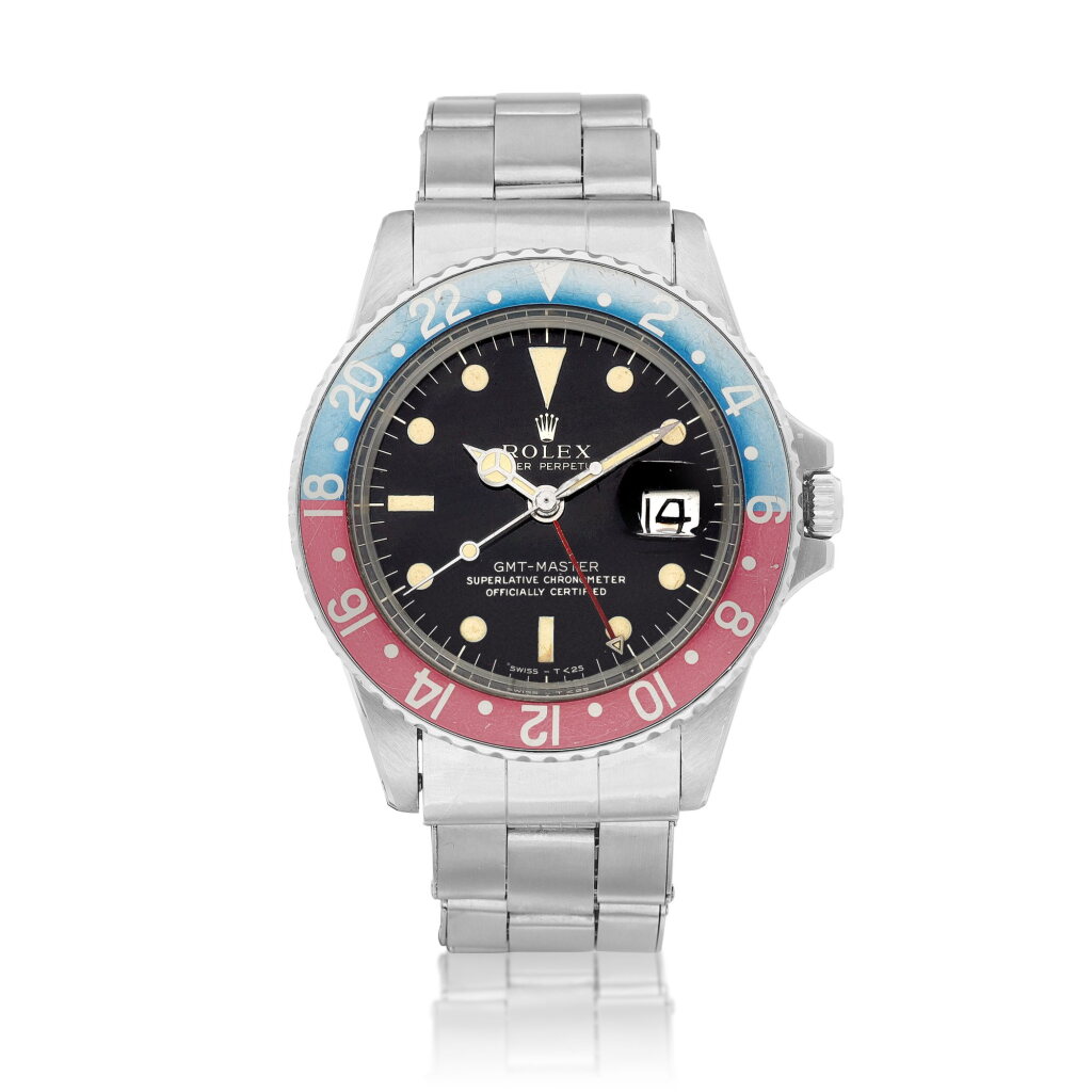 View full screen - View 1 of Lot 2272. GMT-Master "Long E", Reference 1675 | A stainless steel dual time zone wristwatch with date and bracelet, Circa 1966 | 勞力士 | GMT-Master "Long E" 型號1675 | 精鋼兩地時間鏈帶腕錶,備日期顯示,約1966年製.