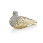 A parcel-gilt silver table box in the form of a dove, maker's mark Cyrillic NS or IS, St Petersburg, circa 1890