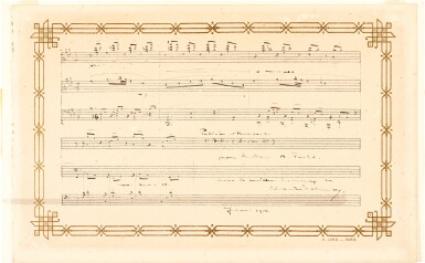 View full screen - View 1 of Lot 20. C. Debussy, autograph musical quotation from Act 1 of "Pelléas et Mélisande", signed and inscribed, 1916.
