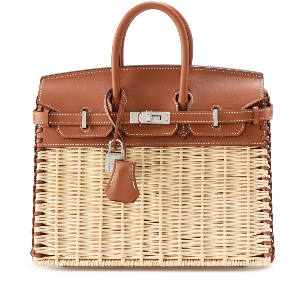 View full screen - View 1 of Lot 582. Limited Edition Gold Barénia and Osier Wicker Picnic Birkin 25 Palladium Hardware, 2023.
