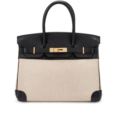 View full screen - View 1 of Lot 676. Limited Edition Black Swift and Ecru Toile Birkin 30 Gold Hardware, 2007.