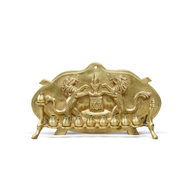 View full screen - View 1 of Lot 43. A German Brass Modernist Hanukkah Lamp, Designed by Rahel Ruth Sinasohn, Berlin, Made by Max Otto Leopold Mache, Hellerau (Dresden), circa 1920-28.