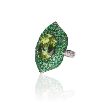 View full screen - View 1 of Lot 2. TSAVORITE, PERIDOT AND DIAMOND RING, MICHELE DELLA VALLE.