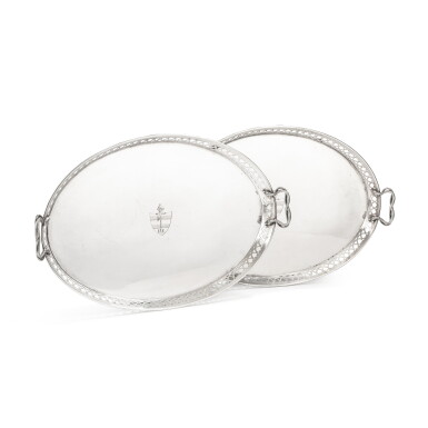 View full screen - View 1 of Lot 449. A pair of Maltese two-handled silver oval trays, Pietro Migliano, circa 1790 | Paire de plateaux ovales à deux anses en argent par Pietro Migliano, Malte, vers 1790.