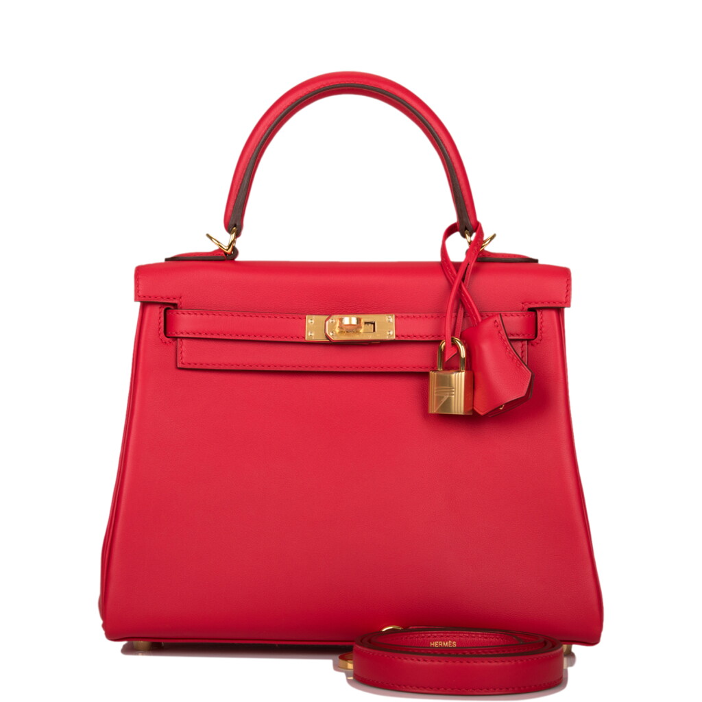 View full screen - View 1 of Lot 54. Rouge de Coeur Swift Leather Retourne Kelly 25 Gold Hardware, 2020.
