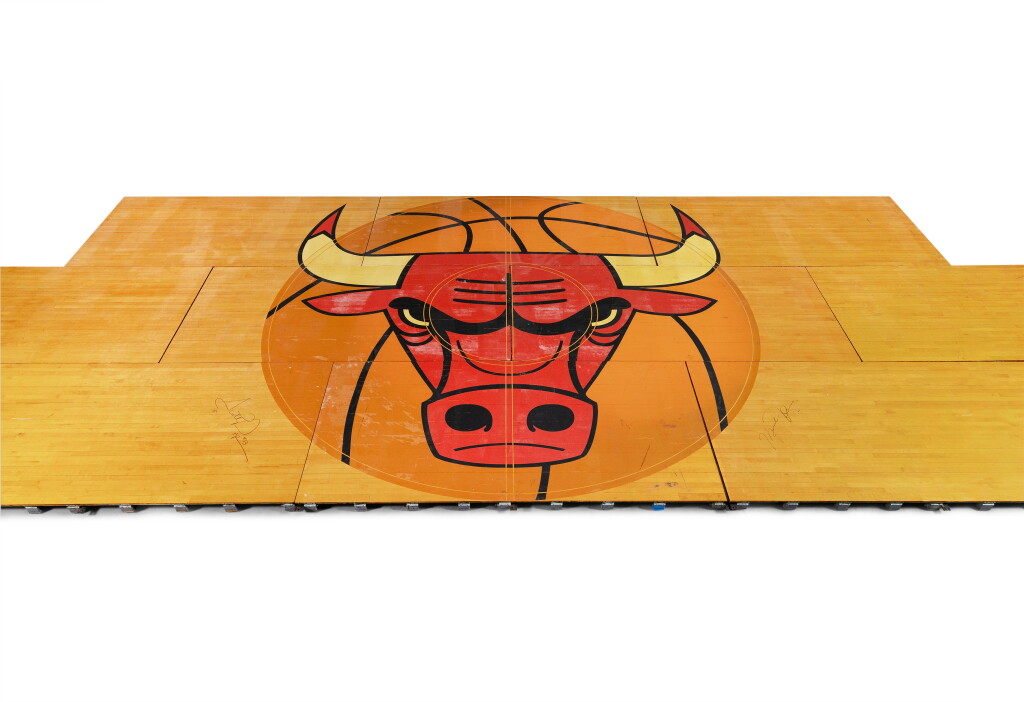 View full screen - View 1 of Lot 3. Chicago Bulls 1996, 1997, and 1998 NBA Finals United Center Basketball Center Court Game Used Floor Sections | Signed by Michael Jordan and Scottie Pippen.