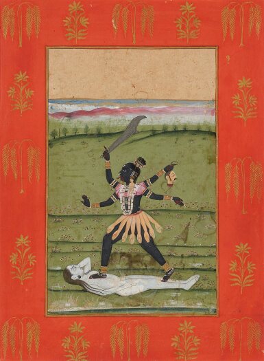 View full screen - View 1 of Lot 204. A painting of Kali trampling Shiva, India, Rajasthan, possibly Jaipur, late 18th century.